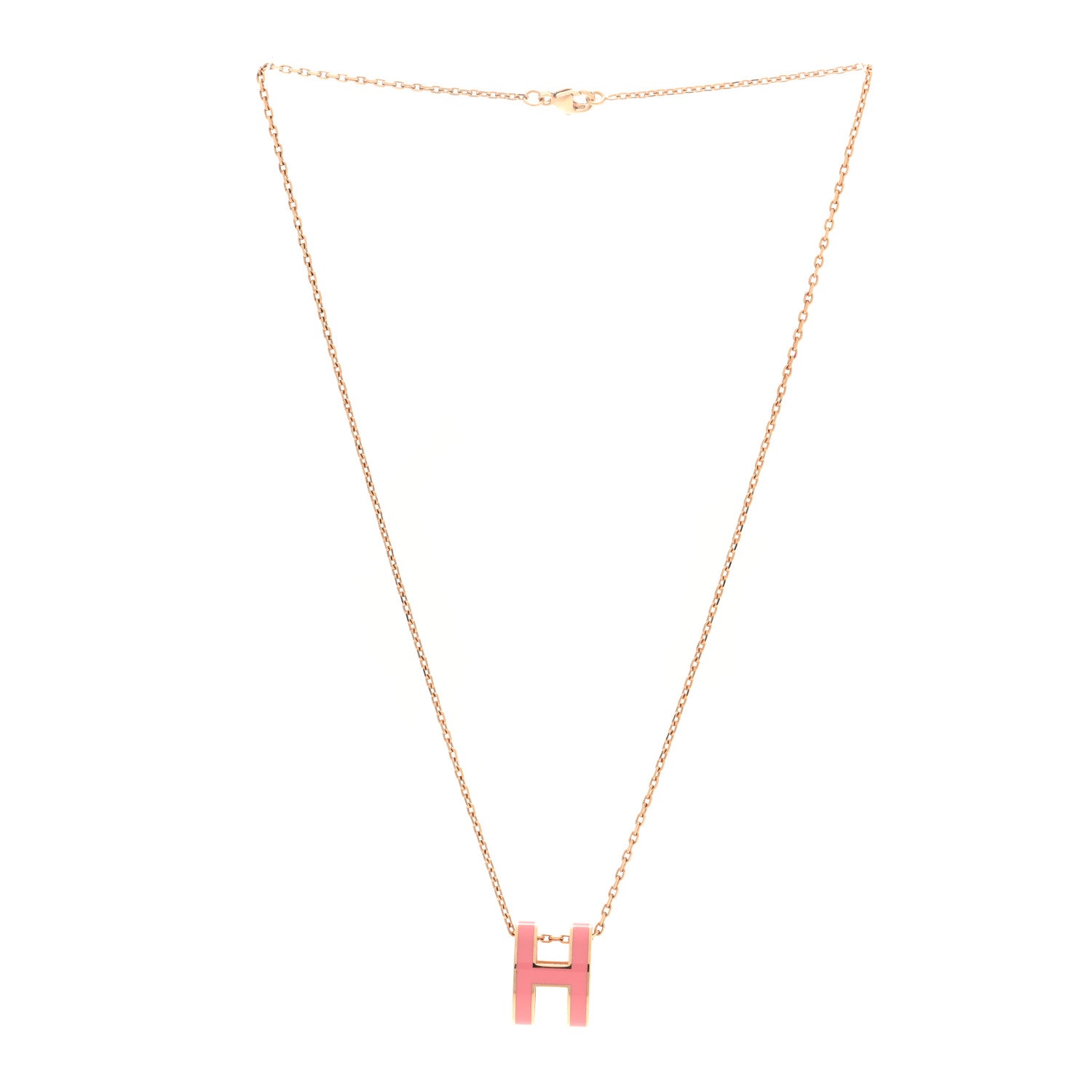 Hermes Lacquered Rose Gold Pop H Pendant Necklace Rose Azalee 2 of 5