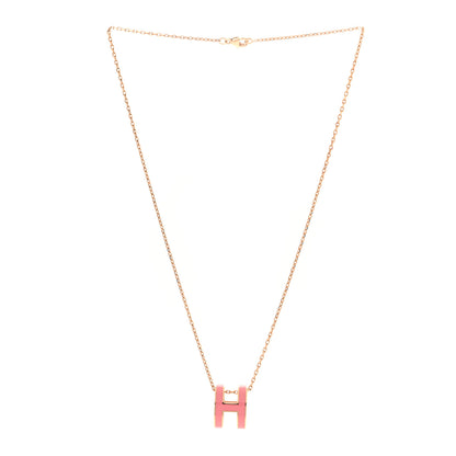Hermes Lacquered Rose Gold Pop H Pendant Necklace Rose Azalee 2 of 5