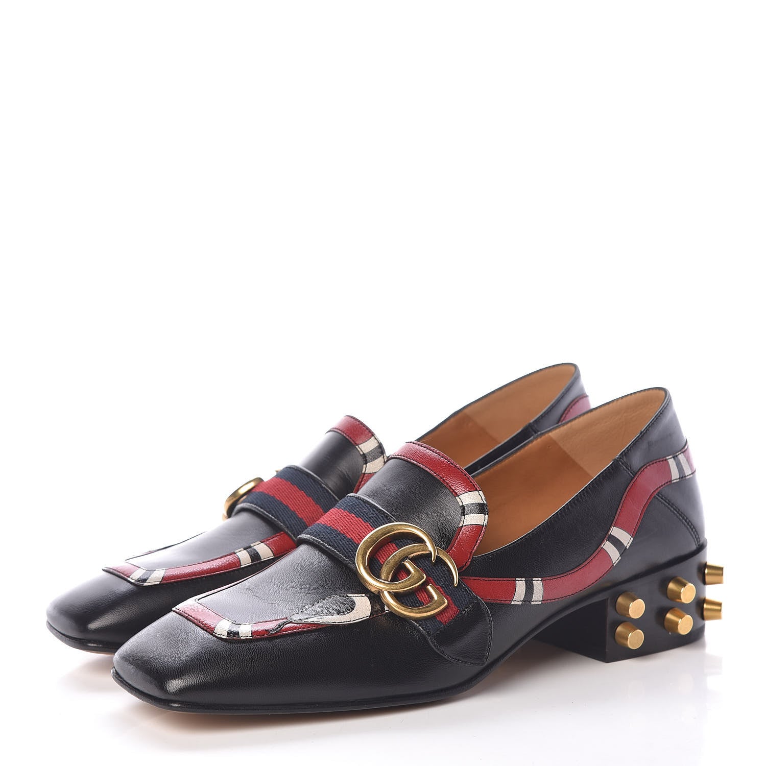 Gucci Malaga Kid Web Kingsnake GG Peyton Loafer Pumps 37 Black 3 of 8