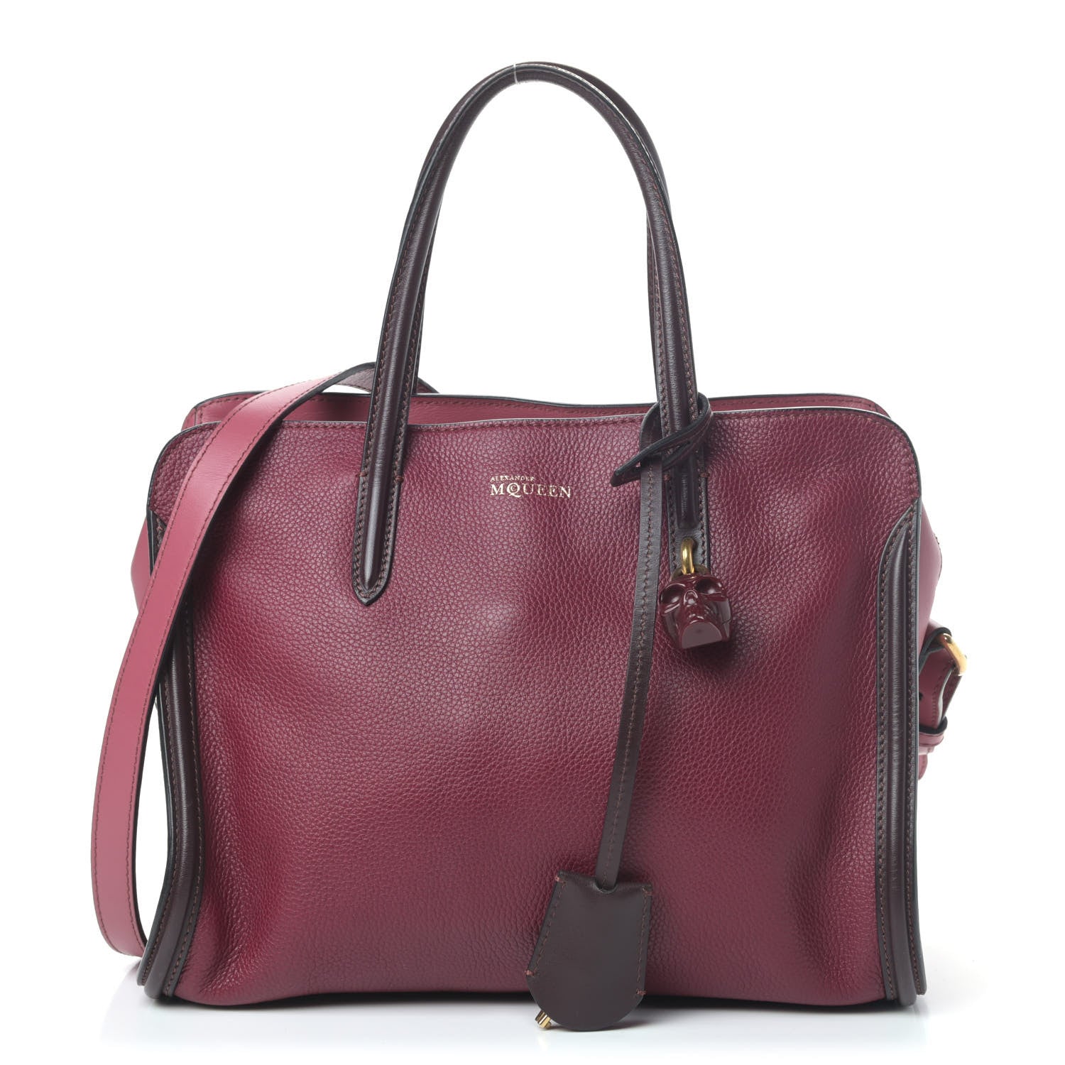 Alexander McQueen Pebbled Calfskin Small Skull Padlock Zip Around Tote Dark Pink 1 of 4