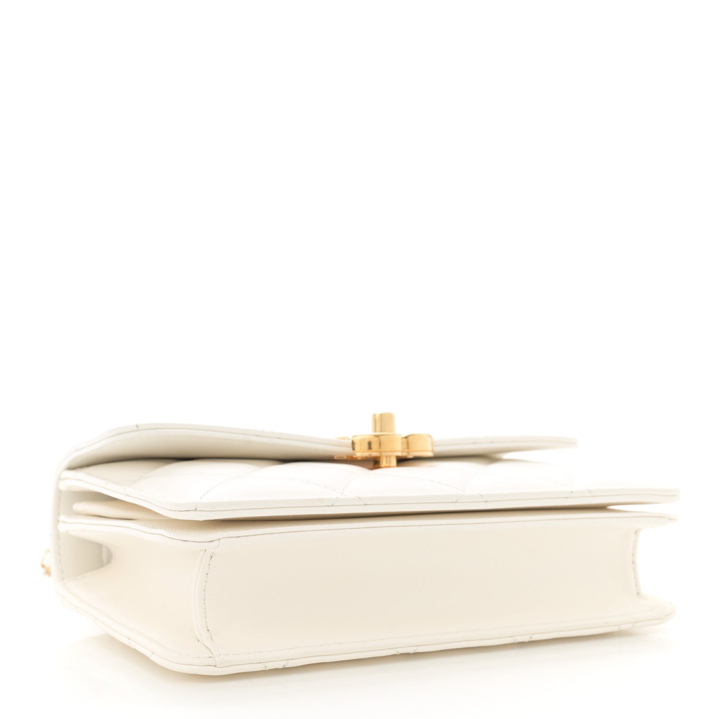 Shiny Calfskin Quilted Small Metal Top Handle Flap White