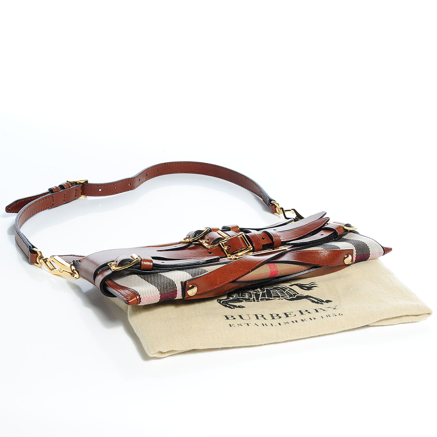 Burberry House Check Bridle Calfskin Mini Parmoor Clutch Bag Dark Tan 4 of 9