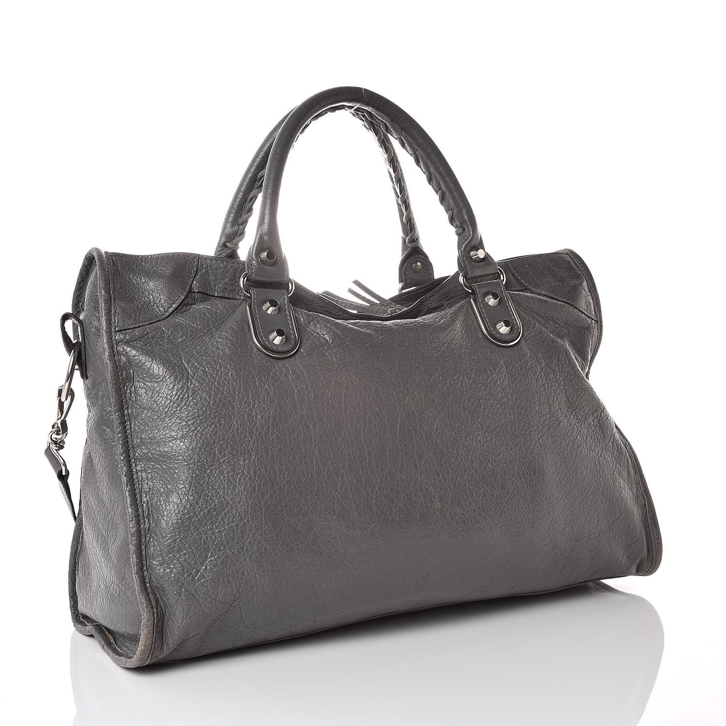 Agneau Silver Metallic Edge Hardware City Gris Cendre