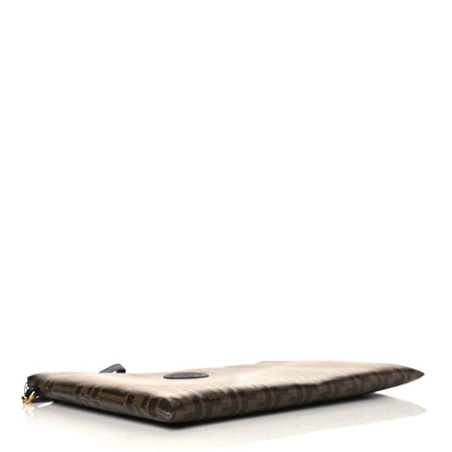 Fendi Glazed Fabric FF 1974 Stamp Patch Large Flat Pouch Mogano Panna Black 3 of 5