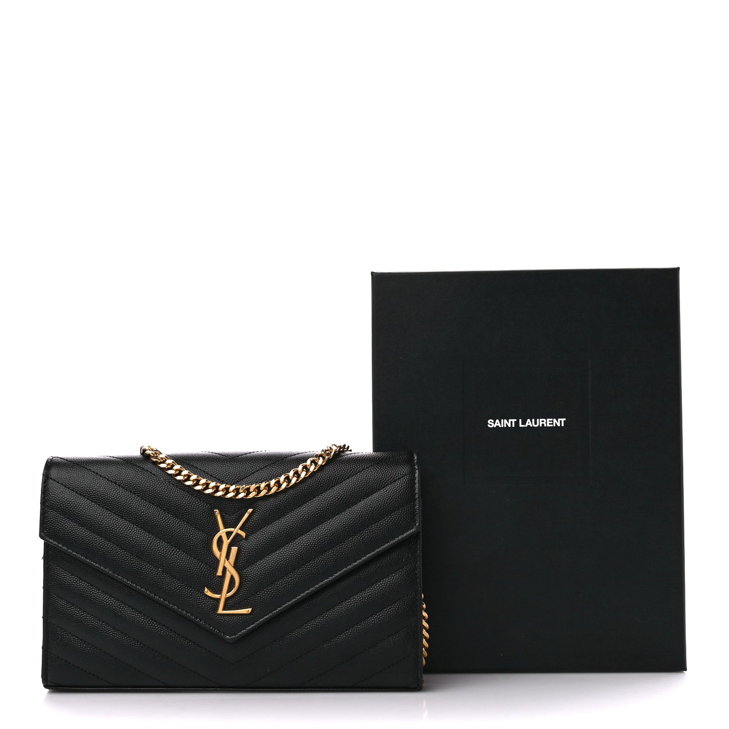 Grain De Poudre Matelasse Chevron Monogram Chain Wallet Black