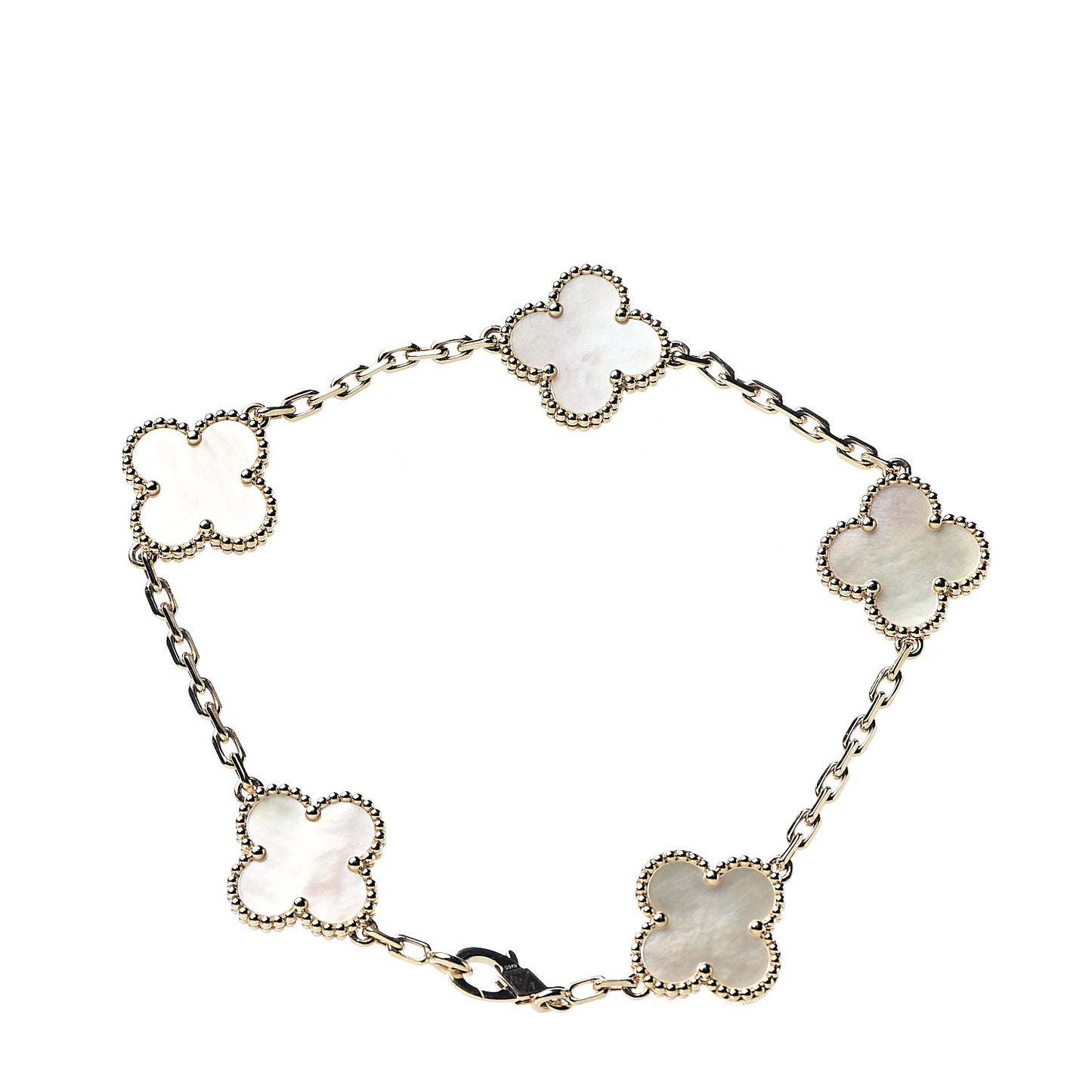18K Yellow Gold Mother of Pearl 5 Motifs Vintage Alhambra Bracelet