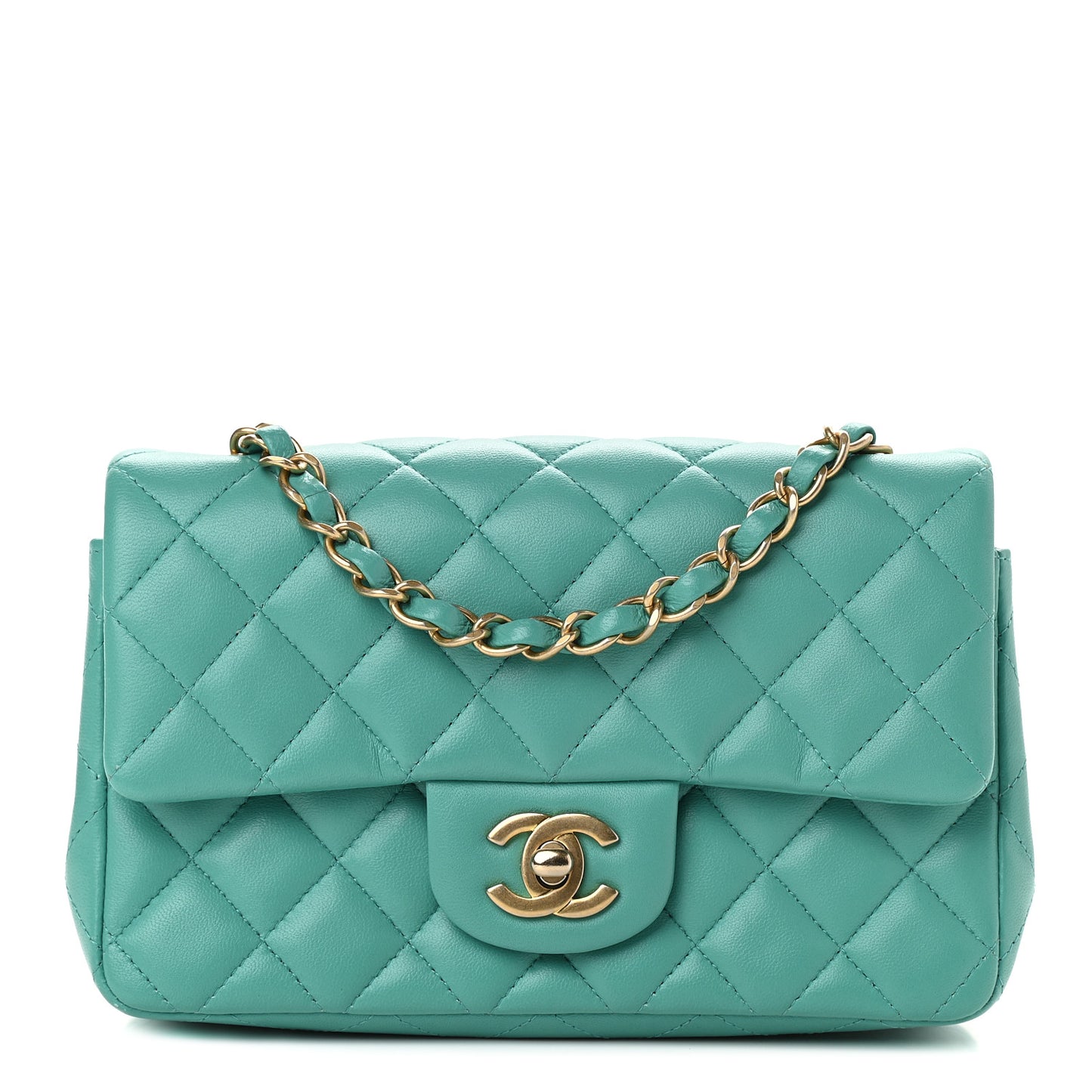 Lambskin Quilted Mini Rectangular Flap Turquoise