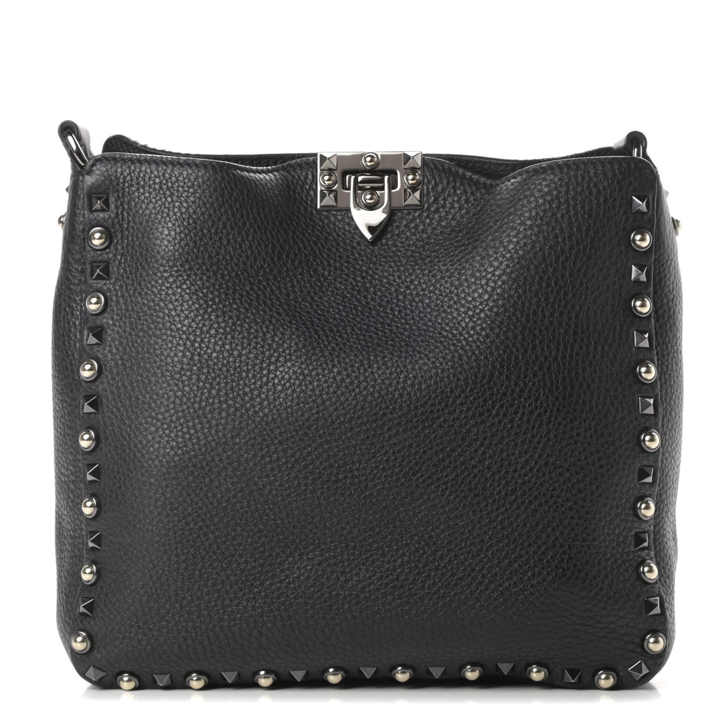 Pebbled Calfskin Small Rockstud Rolling Flip-Lock Messenger Bag Black