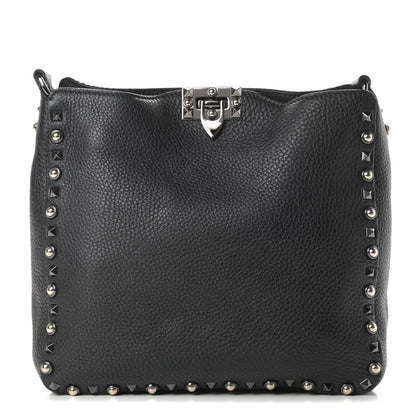 Valentino Garavani Pebbled Calfskin Small Rockstud Rolling Flip-Lock Messenger Bag Black 1 of 10