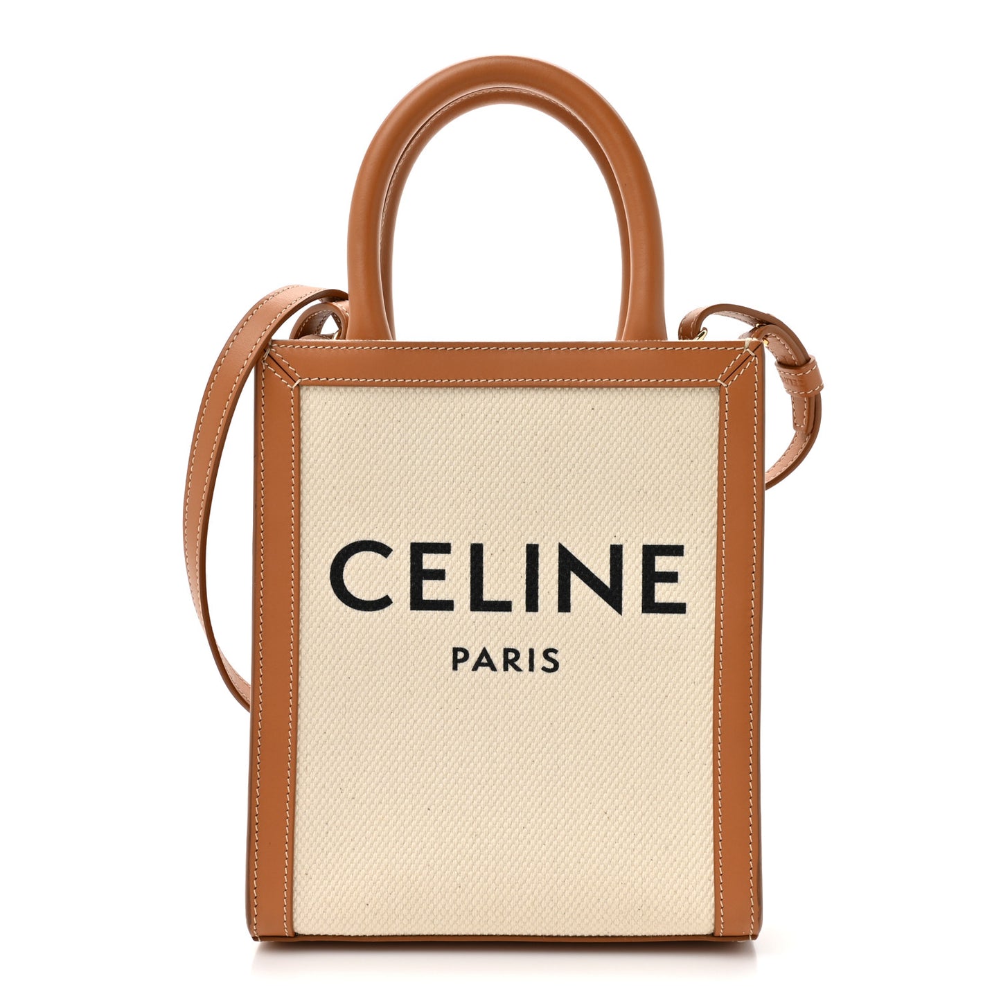 Canvas Calfskin Mini Vertical Cabas Natural Tan