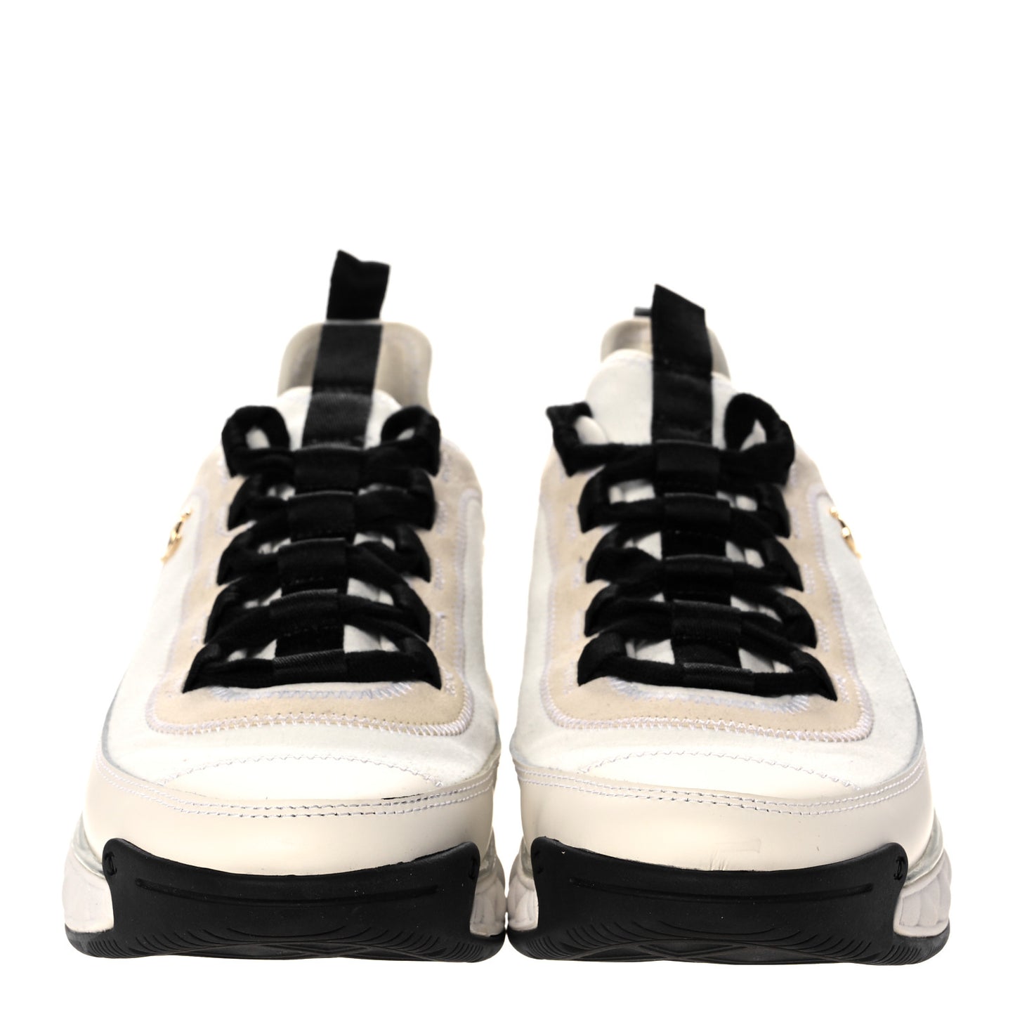 Velvet Calfskin Mixed Fibers CC Sneakers 39.5 Ivory Black