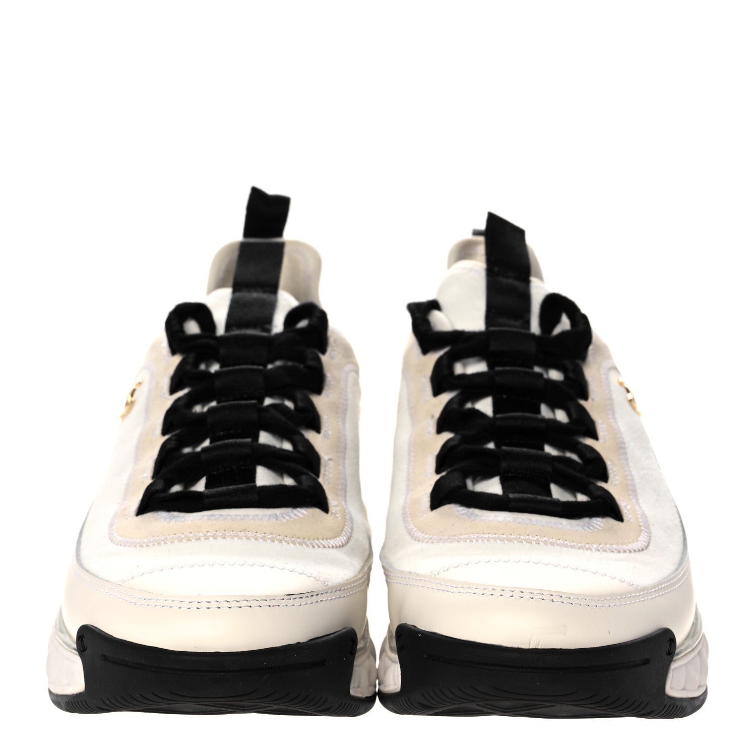 Chanel Velvet Calfskin Mixed Fibers CC Sneakers 39.5 Ivory Black 2 of 11