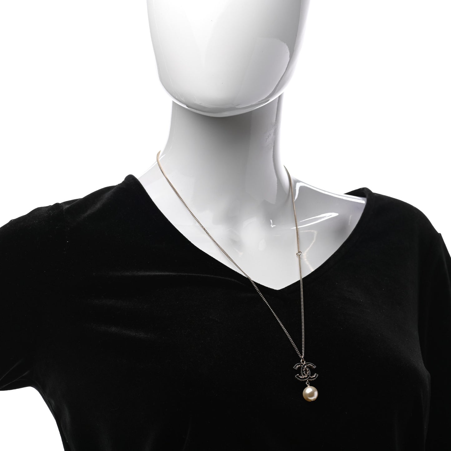 Enamel Pearl CC Baroque Drop Necklace Black Gold