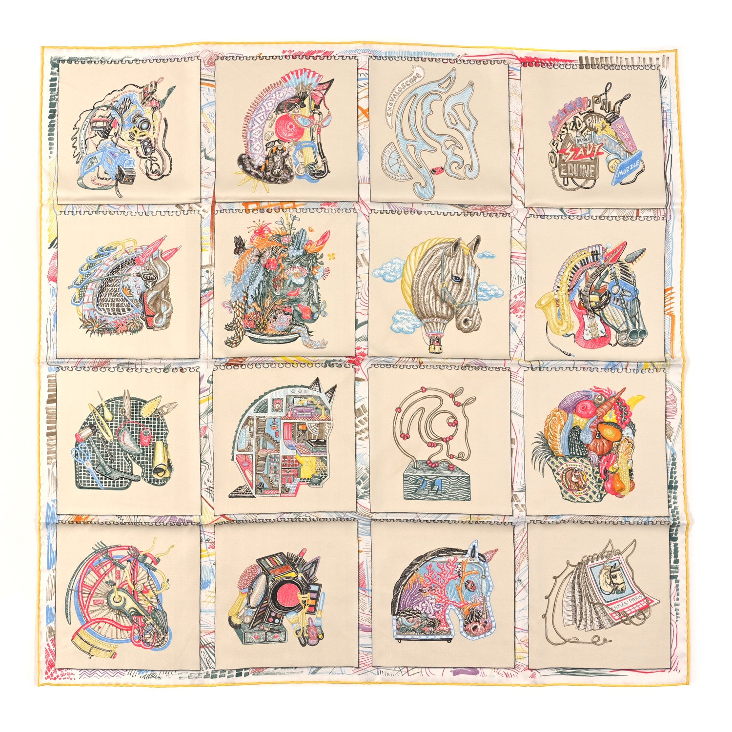 Hermes Silk Chevaloscope Scarf 90 Rose Nacre Vert Multicolor 1 of 4