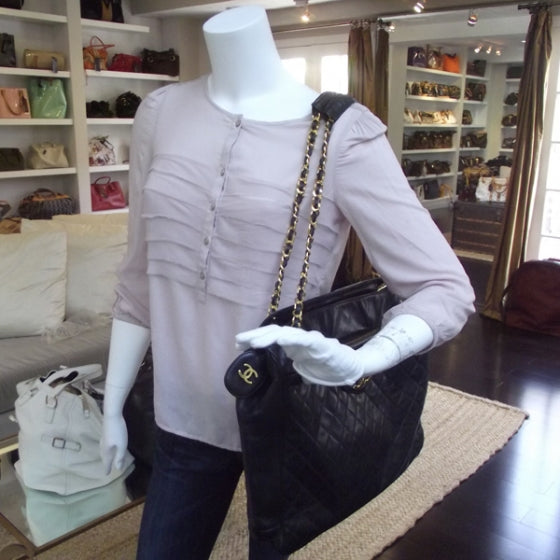 Lambskin Quilted Weekender Bag Black