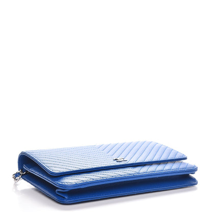 Chanel Caviar Chevron Quilted Wallet On Chain WOC Bright Blue 4 of 8