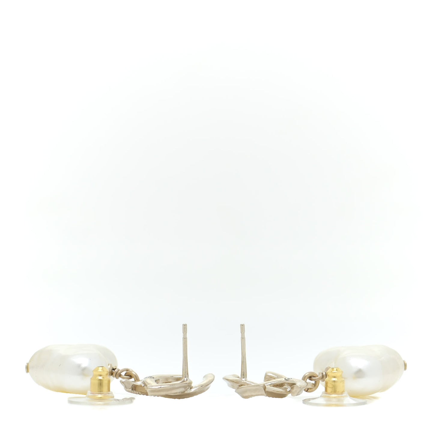 Pearl CC Heart Drop Earrings Gold