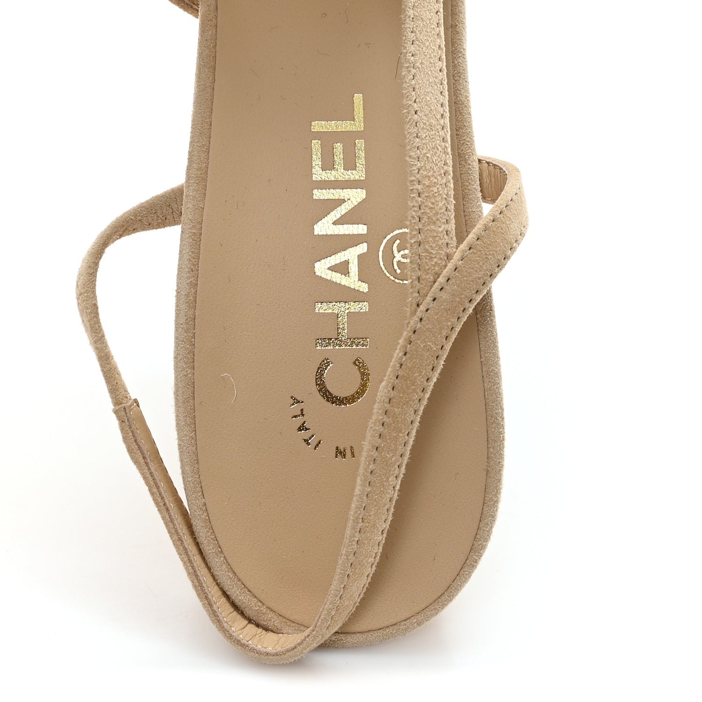 Suede Crystal Grosgrain Cap Toe CC Slingback Pumps 41 Beige Golden Black