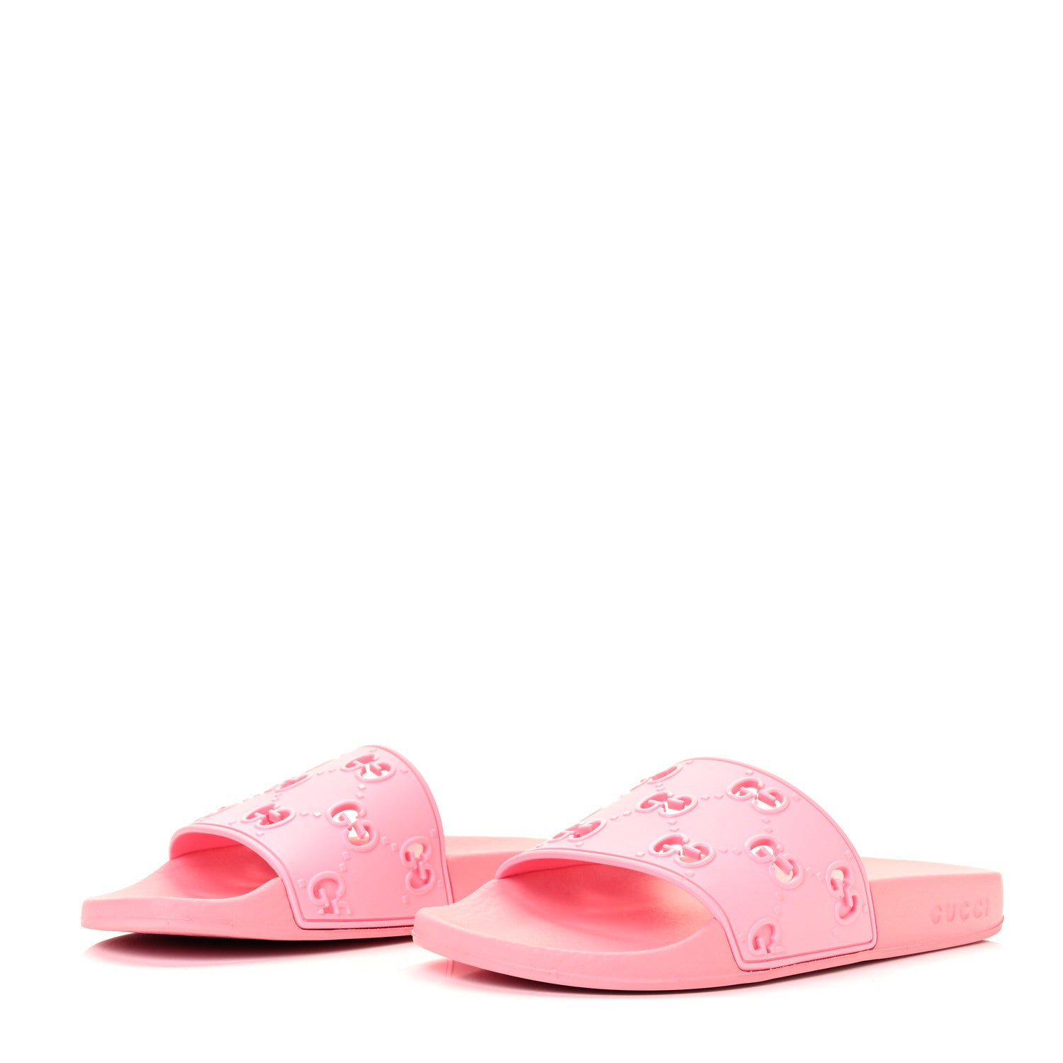 Gucci Rubber GG Monogram Perforated Womens Slide Sandals 37 Rose Box 3 of 7