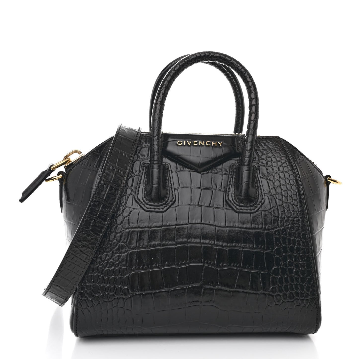Calfskin Crocodile Embossed Mini Antigona Black