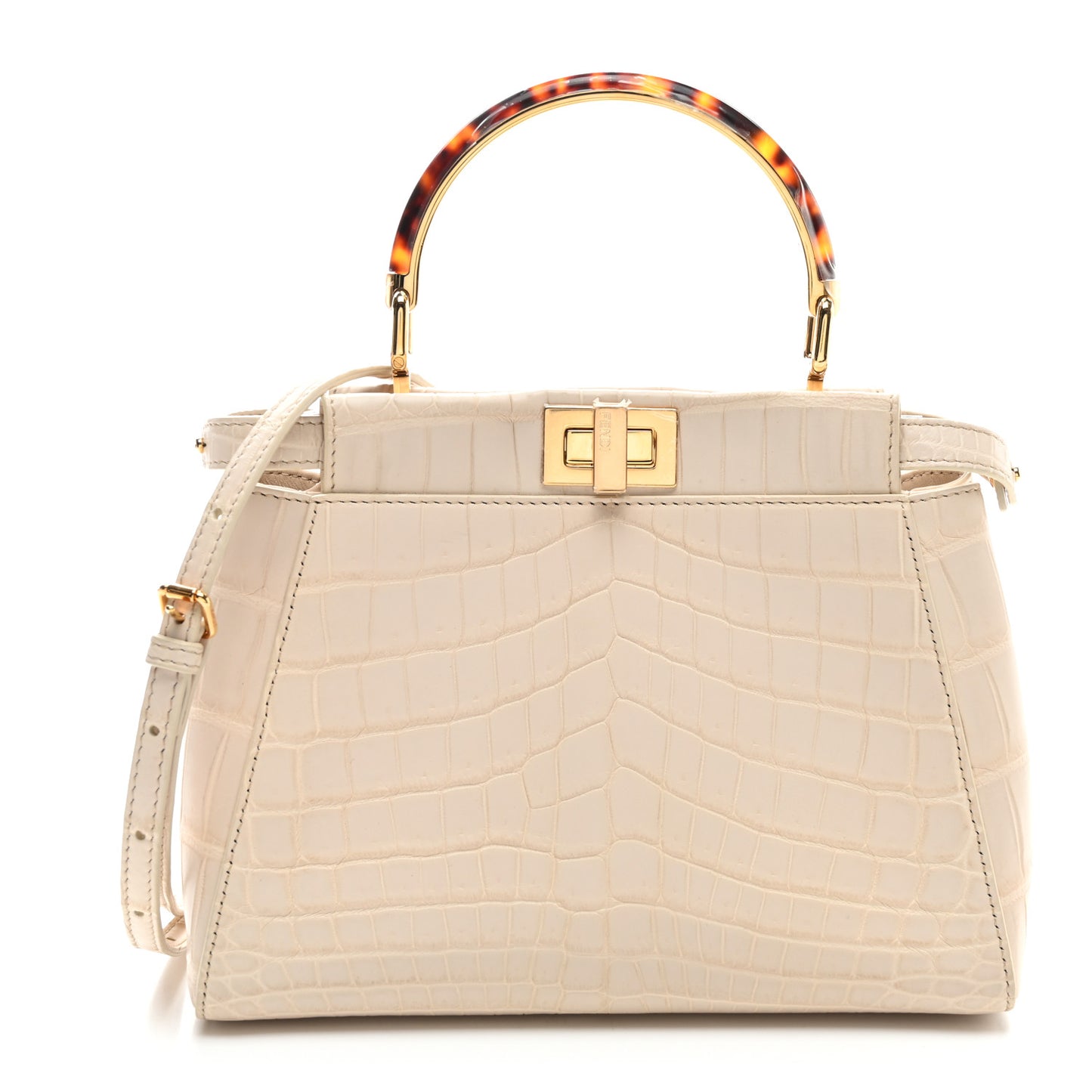 Crocodile Mini Peekaboo Iconic Satchel Beige Tortoise