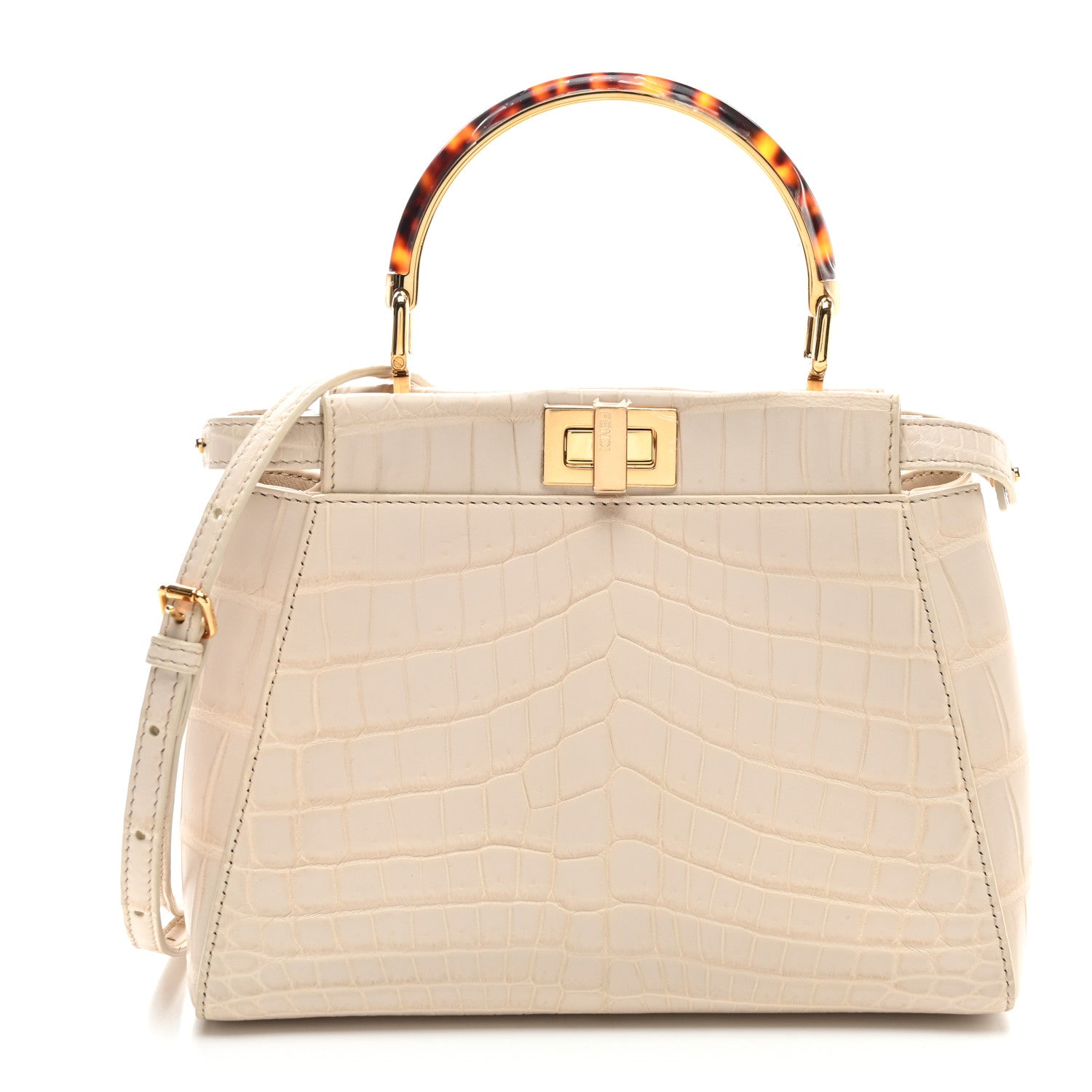Fendi Crocodile Mini Peekaboo Iconic Satchel Beige Tortoise 1 of 9