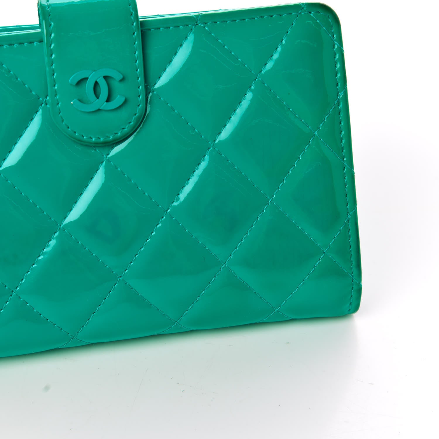Chanel Patent Quilted Zip Pocket Wallet Turquoise 18 of 26