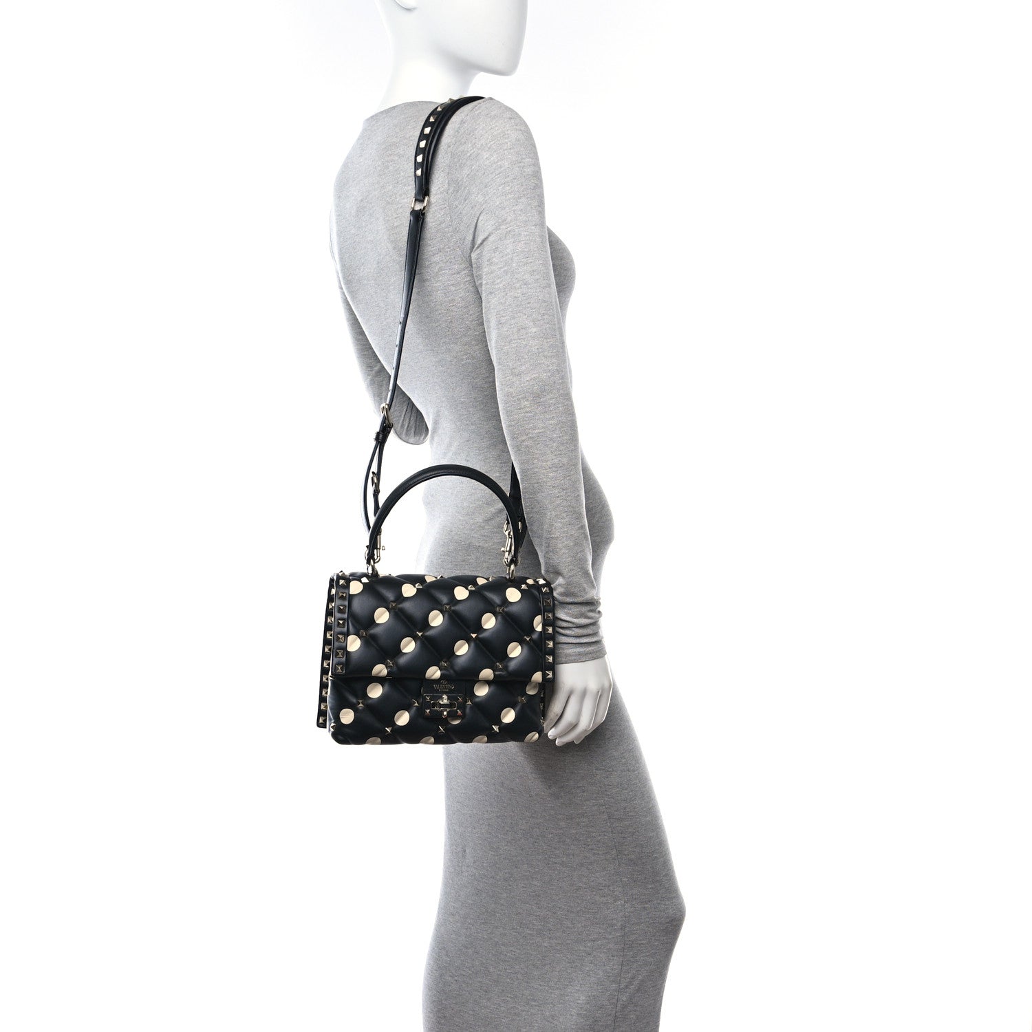 Valentino Garavani Nappa Medium Polka Dot Candystud Top Handle Bag Black White 2 of 9