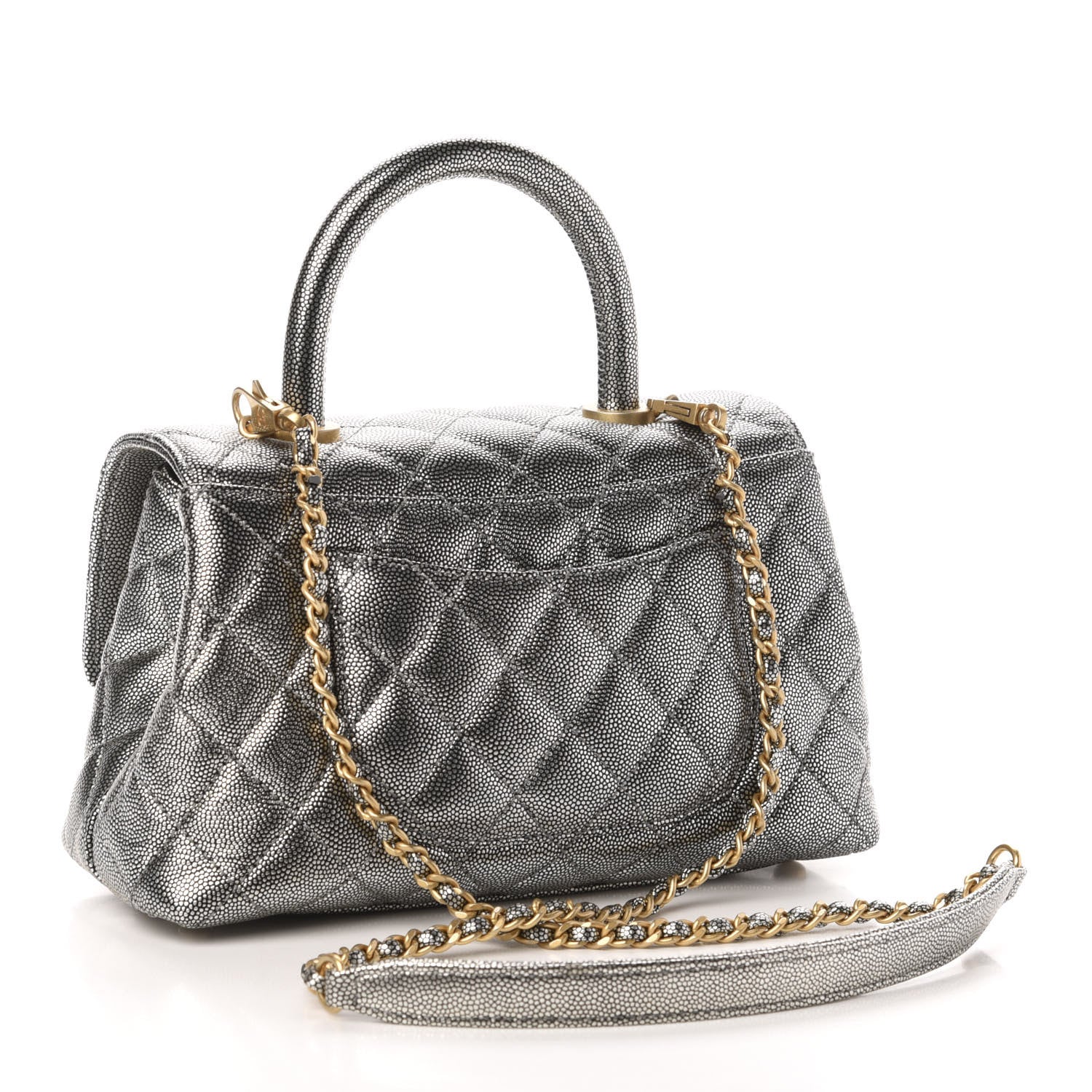 Chanel Metallic Caviar Quilted Mini Coco Handle Flap Silver 3 of 10