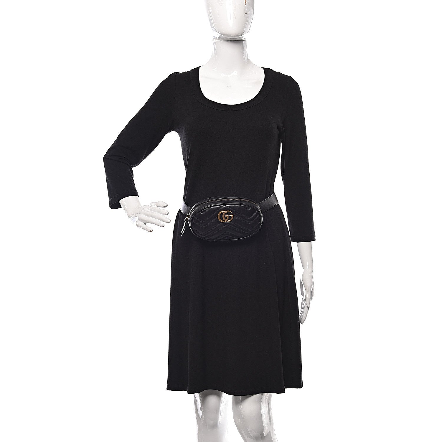 Gucci Calfskin Matelasse GG Marmont Belt Bag 85 34 Black 2 of 11