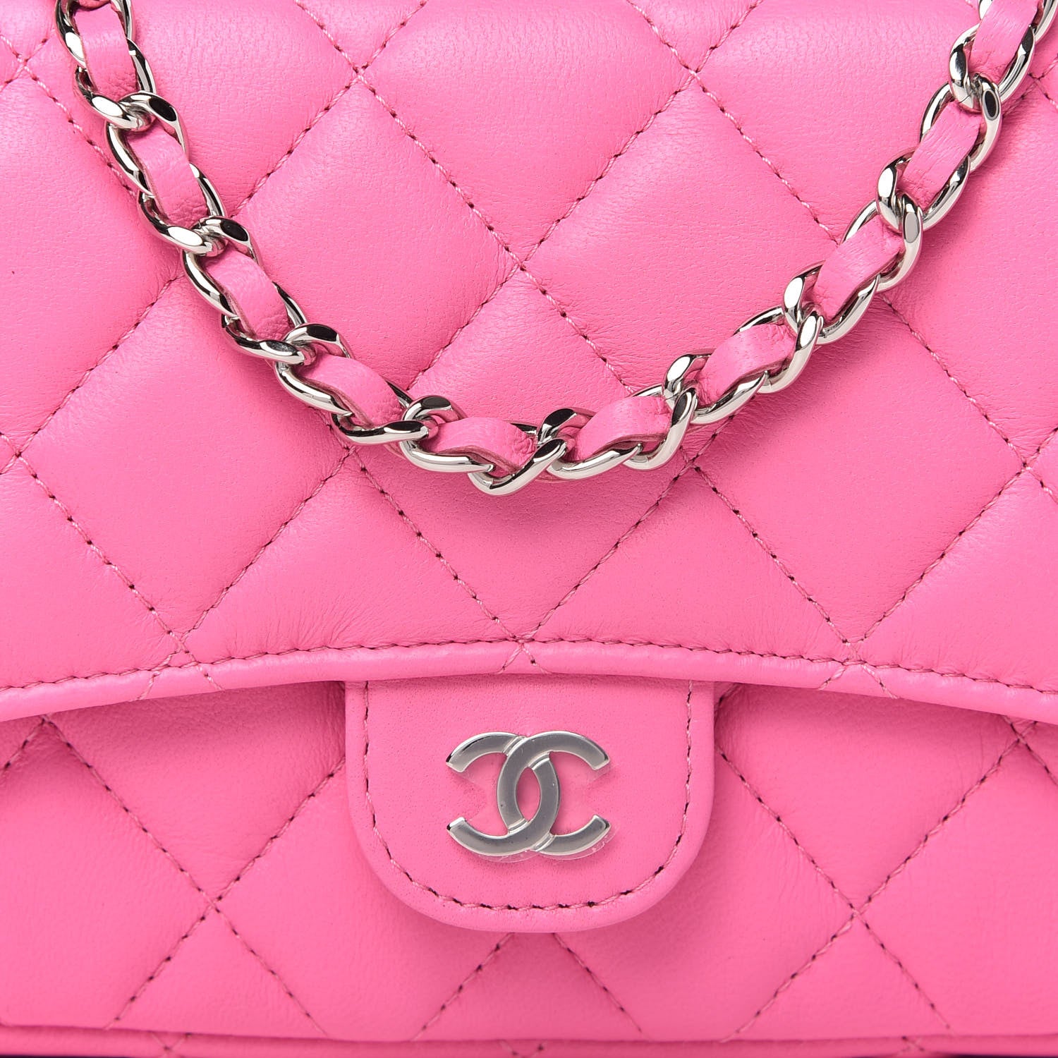 Chanel Lambskin Quilted Flap Phone Holder With Chain Neon Pink 11 of 12