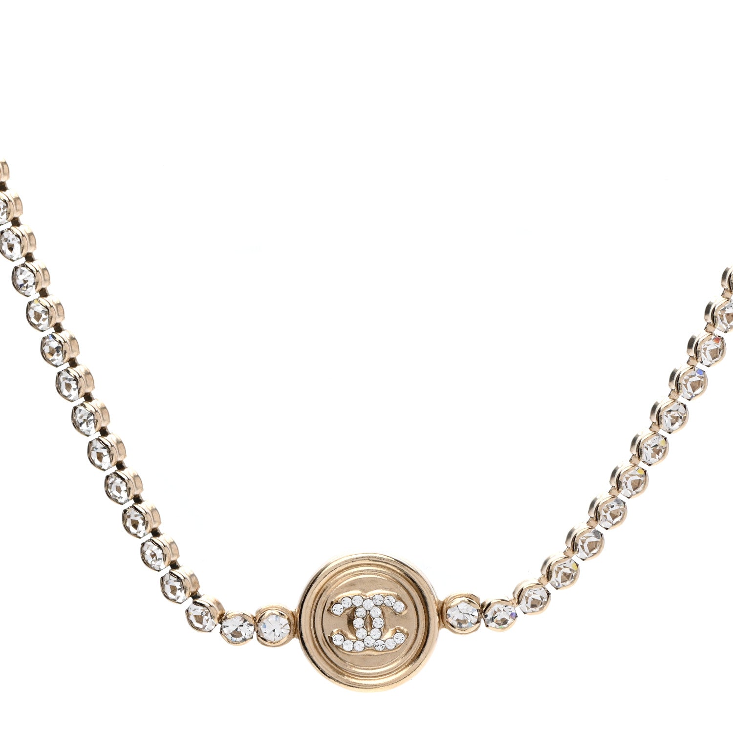 Chanel Crystal CC Chain Short Necklace Gold 1 of 5