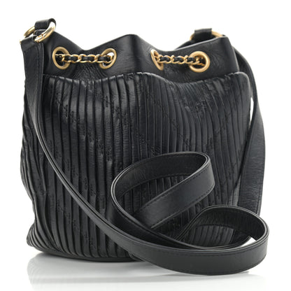 Chanel Iridescent Crumpled Calfskin Coco Pleats Small Drawstring Bag Black 3 of 10