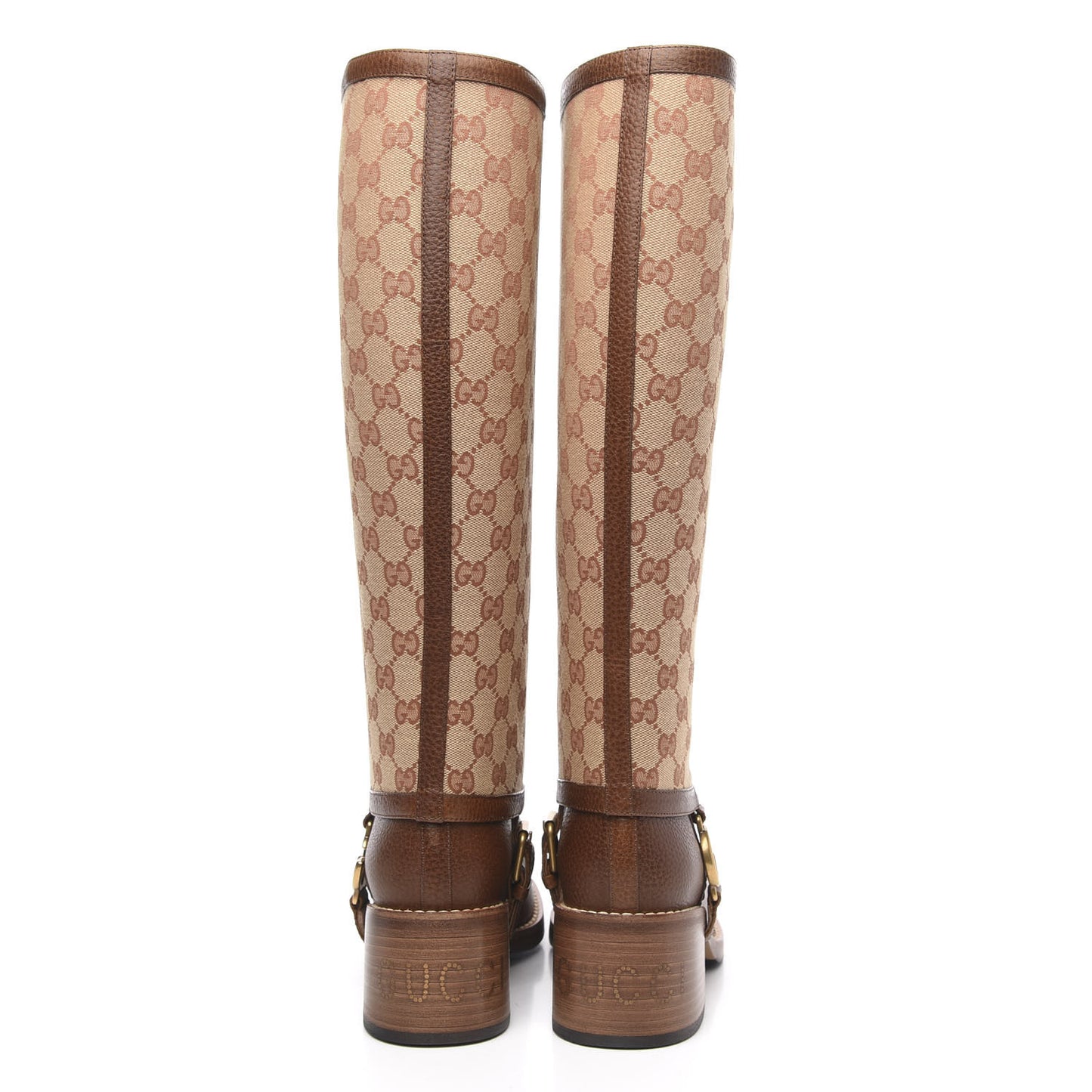 GG Monogram Calfskin Lola Tall Boots 37.5 Beige Ruggine Cuir