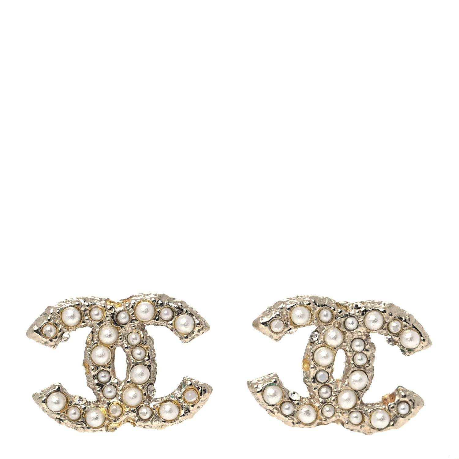 Chanel Pearl Crystal CC Earrings Light Gold 1 of 4