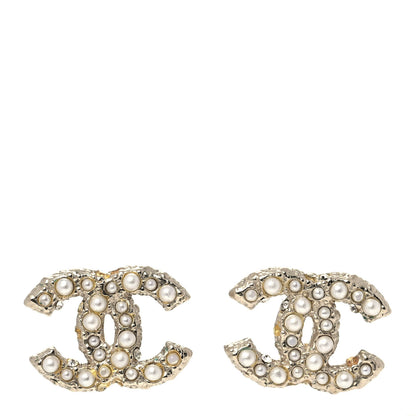 Chanel Pearl Crystal CC Earrings Light Gold 1 of 4