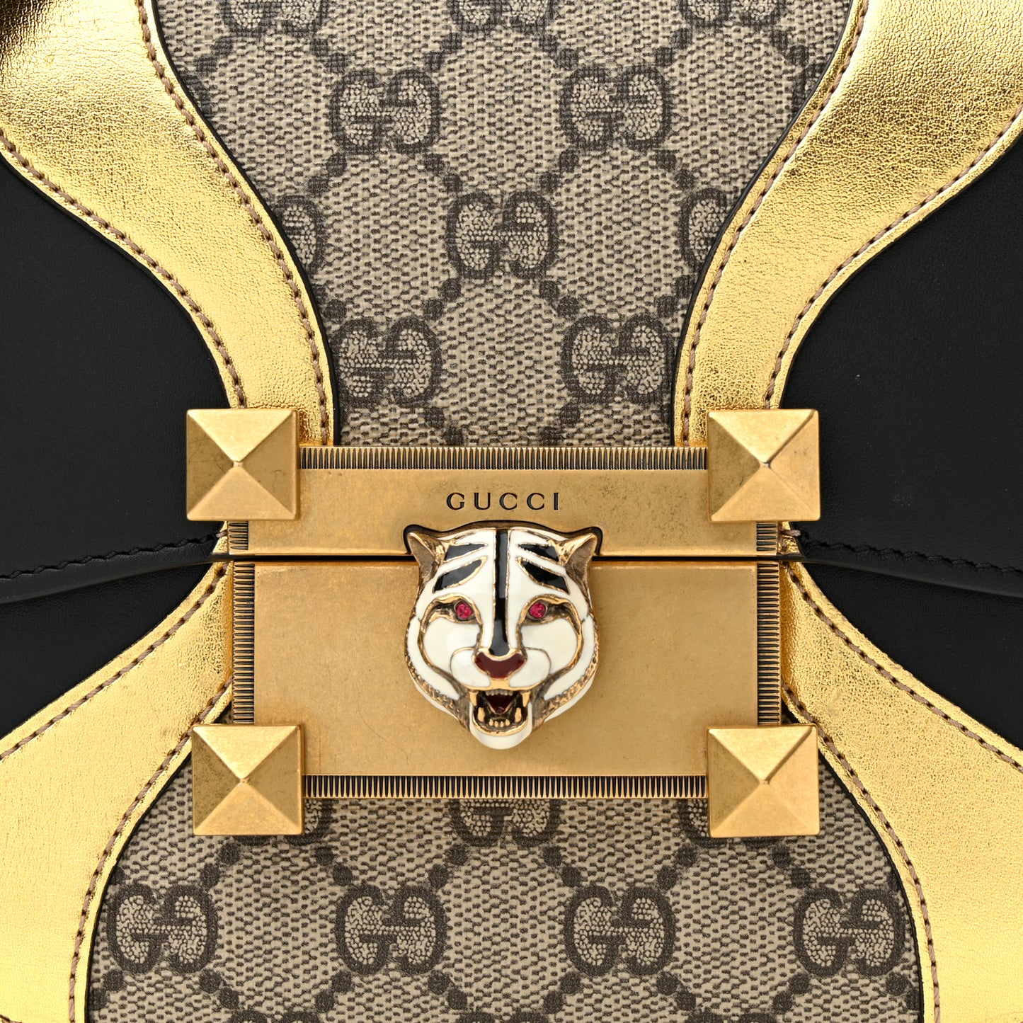 GG Supreme Monogram Small Osiride Shoulder Bag Black Gold