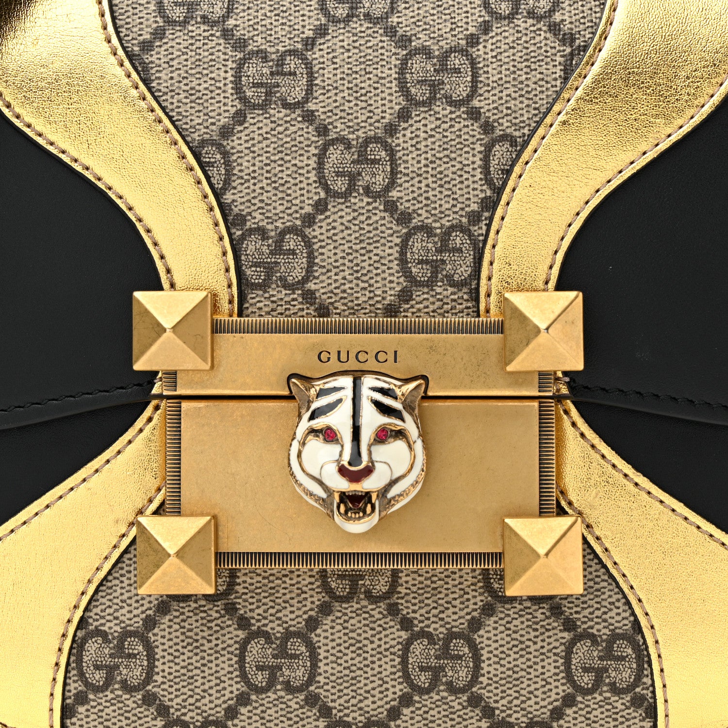 Gucci GG Supreme Monogram Small Osiride Shoulder Bag Black Gold 9 of 13