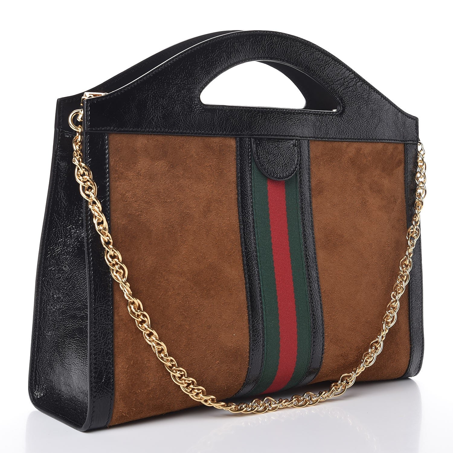 Gucci Suede Patent GG Web Medium Ophidia Top Handle Chain Nocciola Black 3 of 12