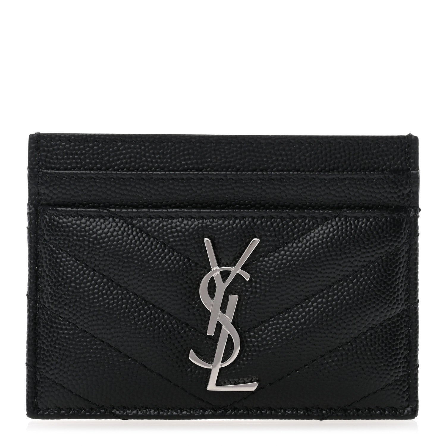 Saint Laurent Grain De Poudre Matelasse Chevron Monogram Credit Card Case Black 1 of 6