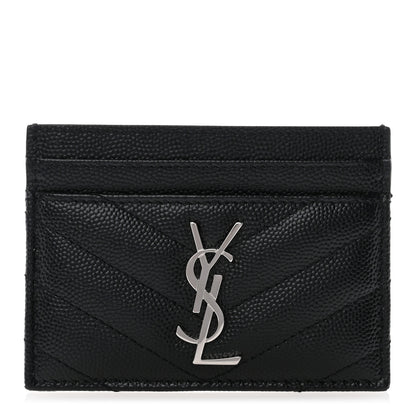 Saint Laurent Grain De Poudre Matelasse Chevron Monogram Credit Card Case Black 1 of 6