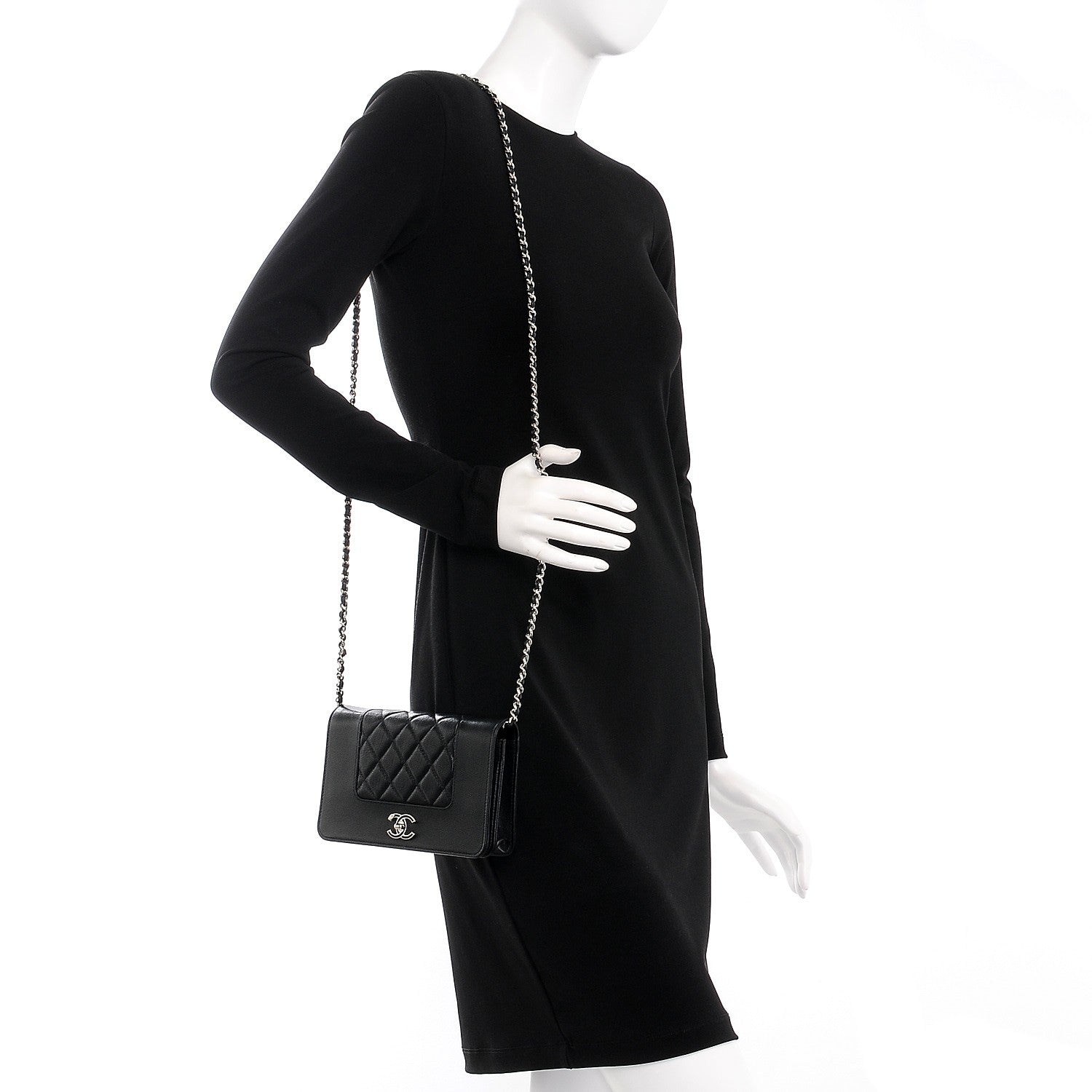 Chanel Sheepskin Quilted Mademoiselle Vintage Wallet On Chain WOC Black 2 of 9