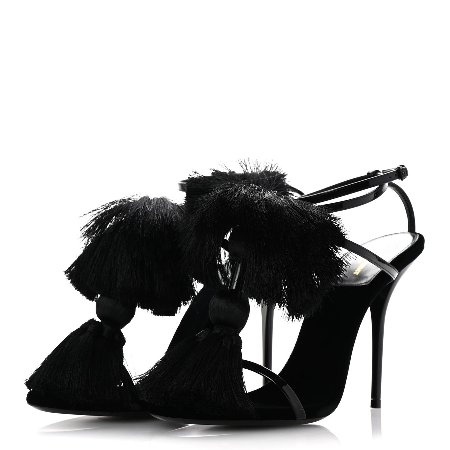 Vernice Chiffon Tassel Embellished Pierre Pon Pon 110 Sandals 38.5 Black