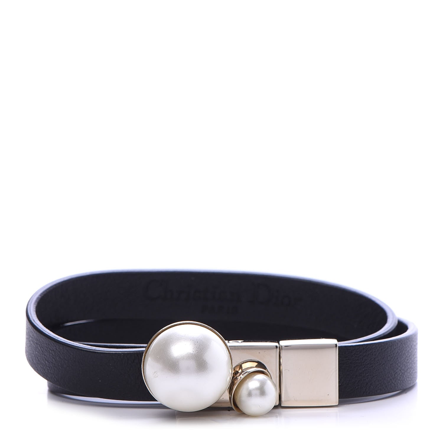 Christian Dior Calfskin Pearl Double Bracelet L Black 1 of 5