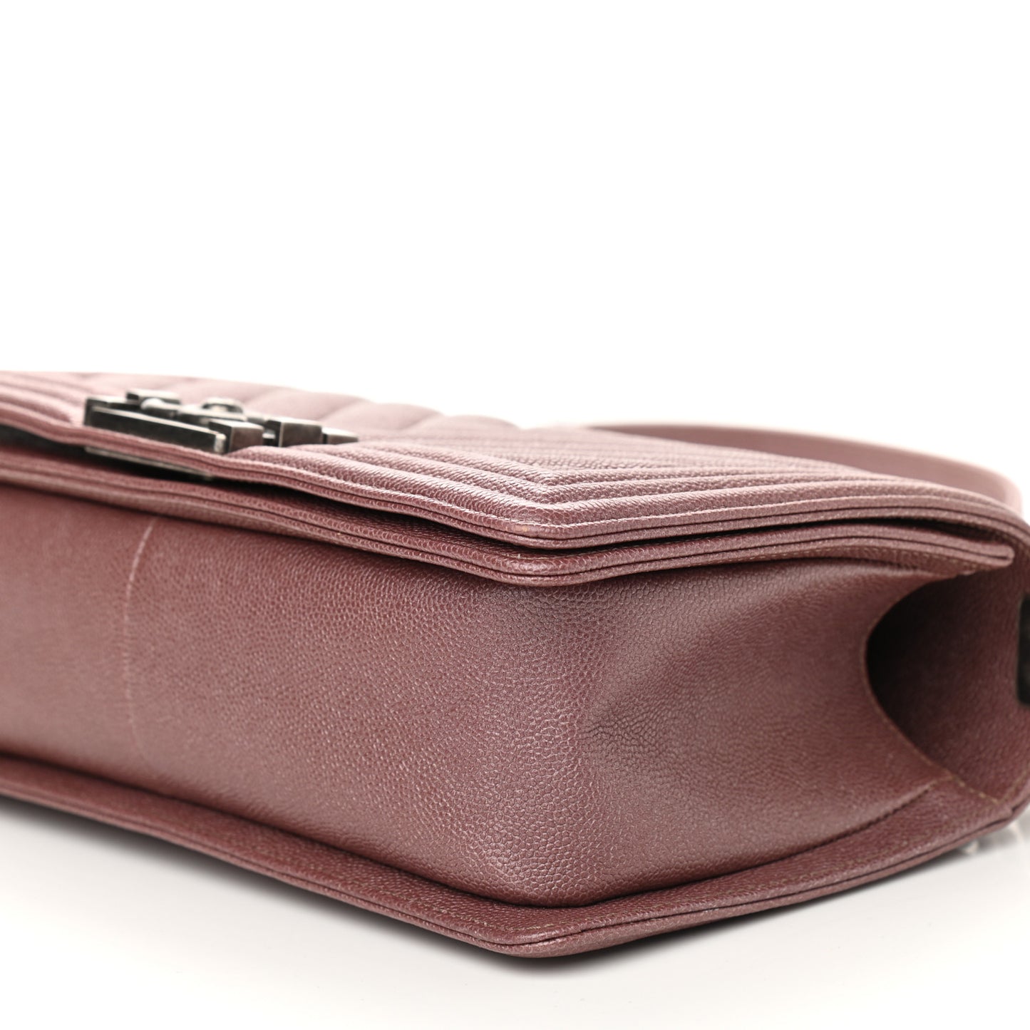 Metallic Caviar Chevron Quilted Medium Boy Flap Dark Pink