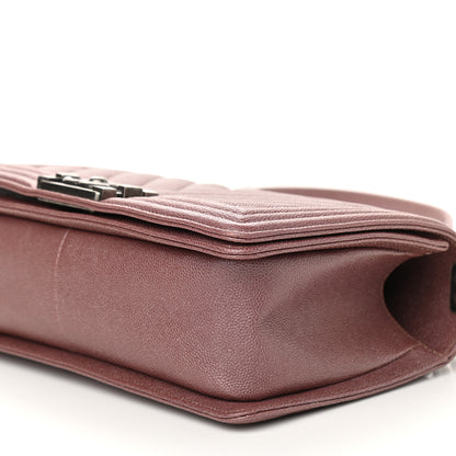 Chanel Metallic Caviar Chevron Quilted Medium Boy Flap Dark Pink 9 of 9