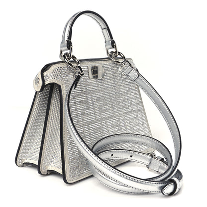 Fendi Crystal Vitello Laminato FF Petite Peekaboo I SEE U Satchel Crystal Argento 3 of 14