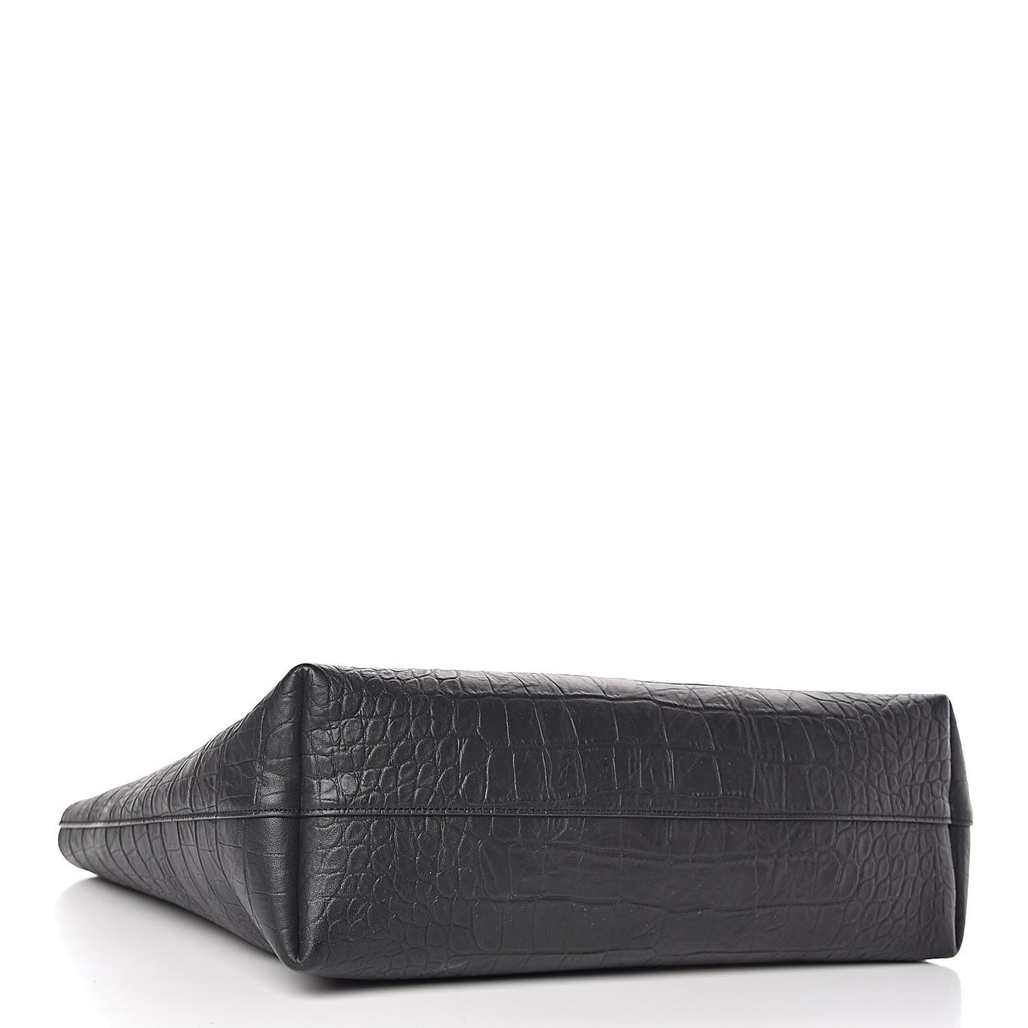 Calfskin Crocodile Embossed Large Shopper Tote Black