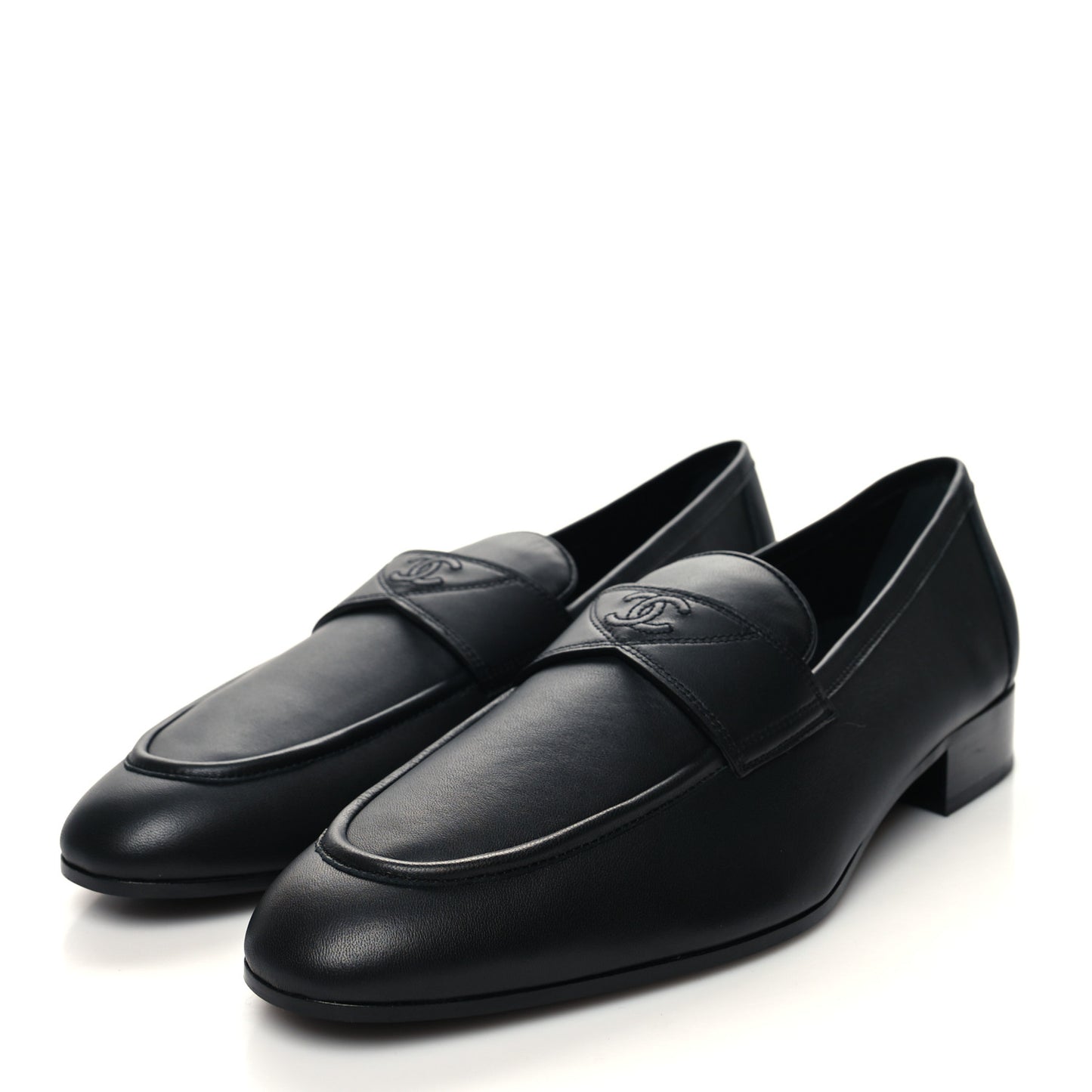 Calfskin Mens Stitched CC Loafers 45 Black