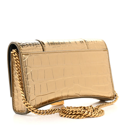 Balenciaga Metallic Calfskin Crocodile Embossed Hourglass Chain Bag Gold 2 of 7